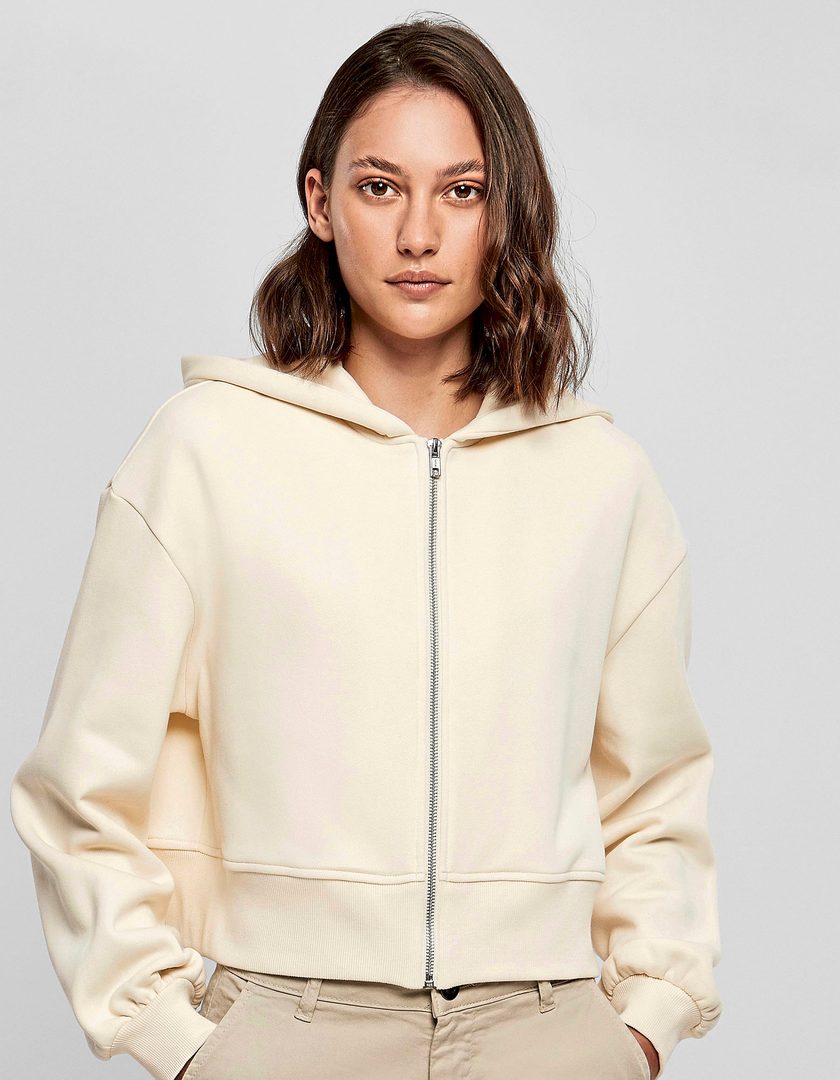 Build Your Brand Ladies Short Oversized Zip Jacket