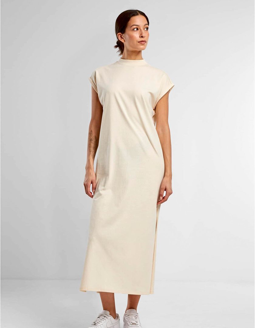 Build Your Brand Ladies Long Extended Shoulder Dress