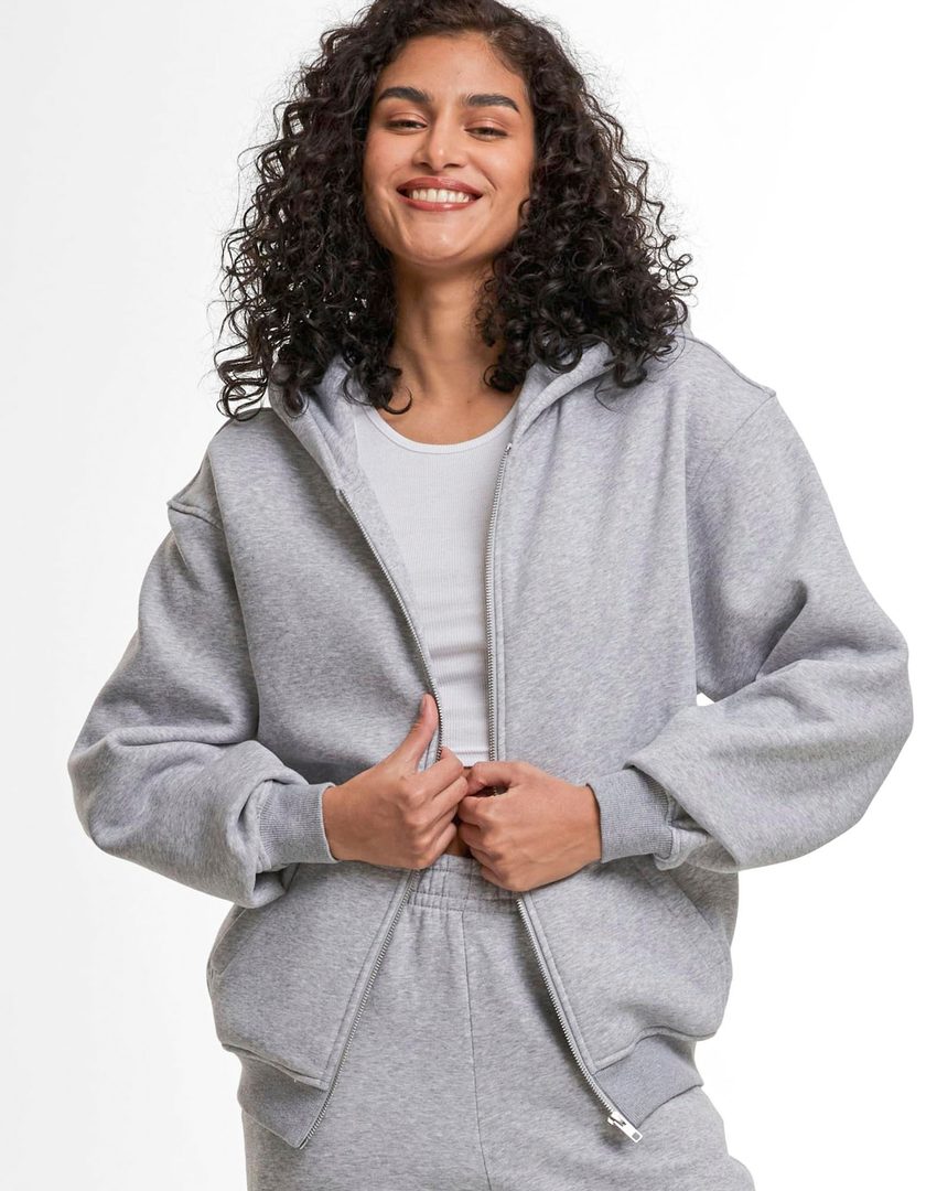 Build Your Brand Ladies Loose Fit Zip Hoody