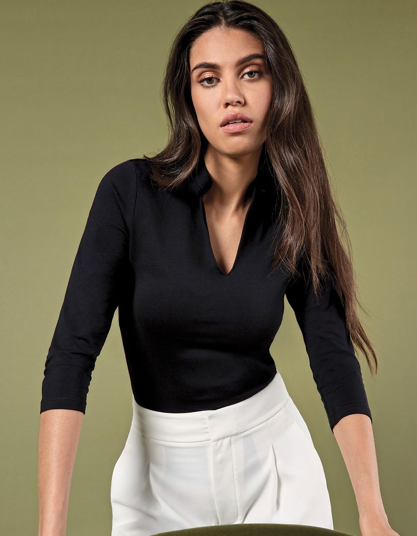 Kustom Kit Regular Fit Mandarin Collar Top 3/4 Sleeve