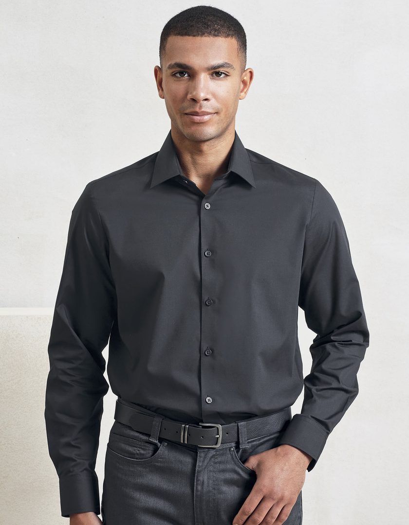 Premier Workwear Men’s Long Sleeve ‘Recyclight’ Poplin Shirt