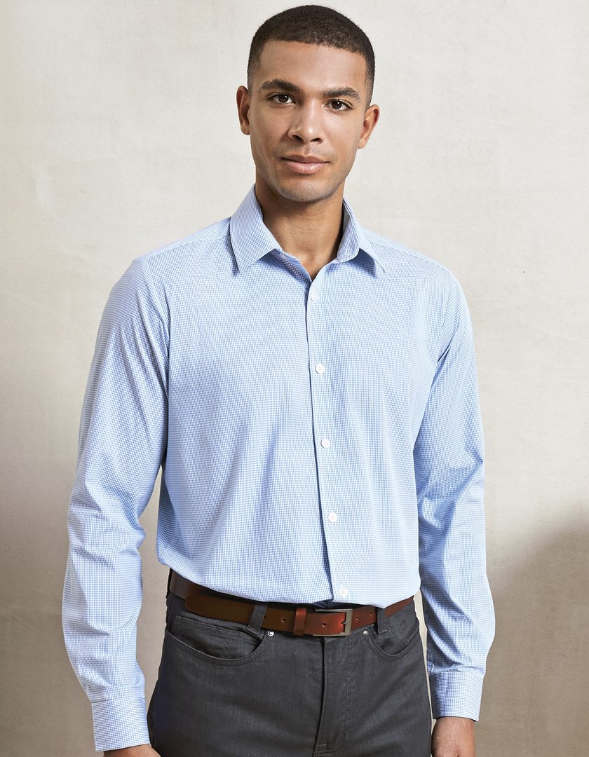 Premier Workwear Men´s Microcheck (Gingham) Long Sleeve Cotton Shirt