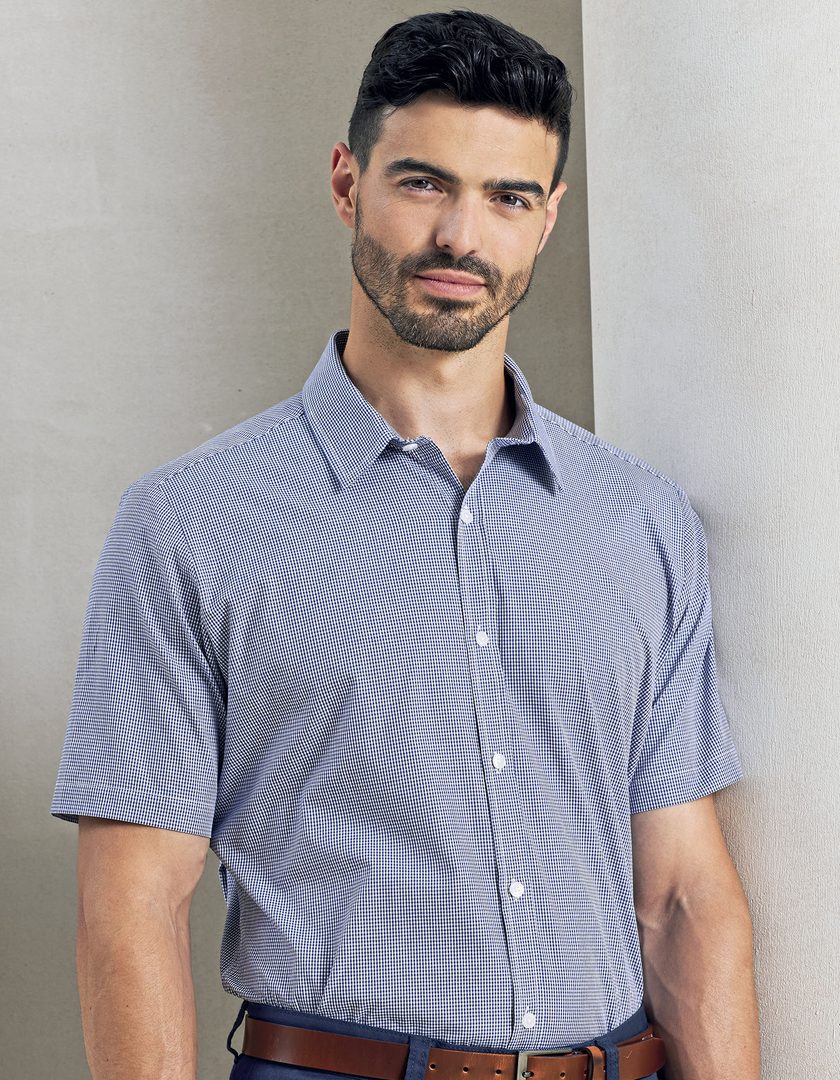 Premier Workwear Men´s Microcheck (Gingham) Short Sleeve Cotton Shirt
