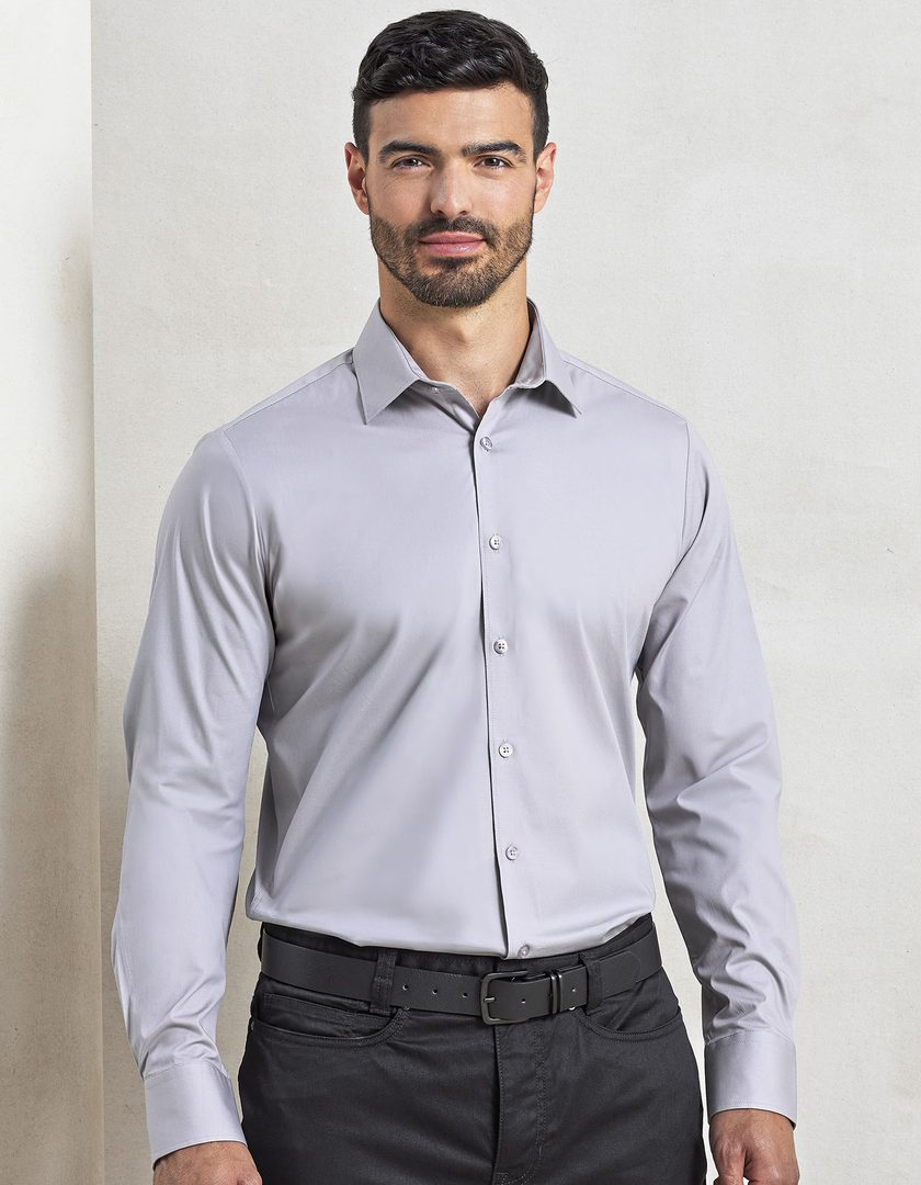 Premier Workwear Men´s Stretch Fit Poplin Long Sleeve Cotton Shirt