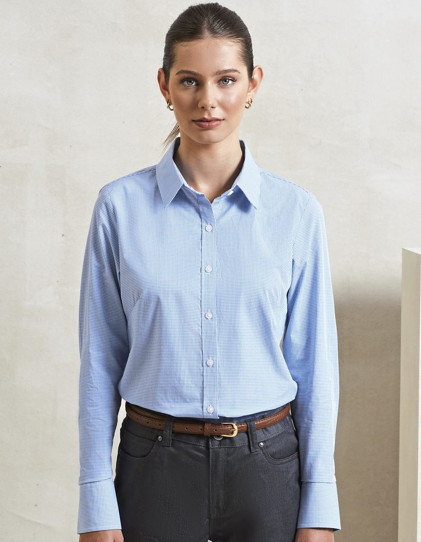 Premier Workwear Women´s Microcheck (Gingham) Long Sleeve Cotton Shirt