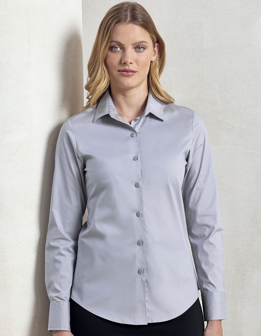Premier Workwear Women´s Stretch Fit Poplin Long Sleeve Cotton Shirt