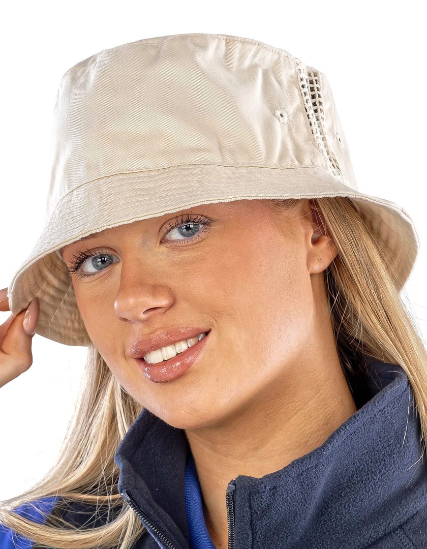 Result Headwear Deluxe Washed Cotton Bucket Hat With Side Mesh Panels
