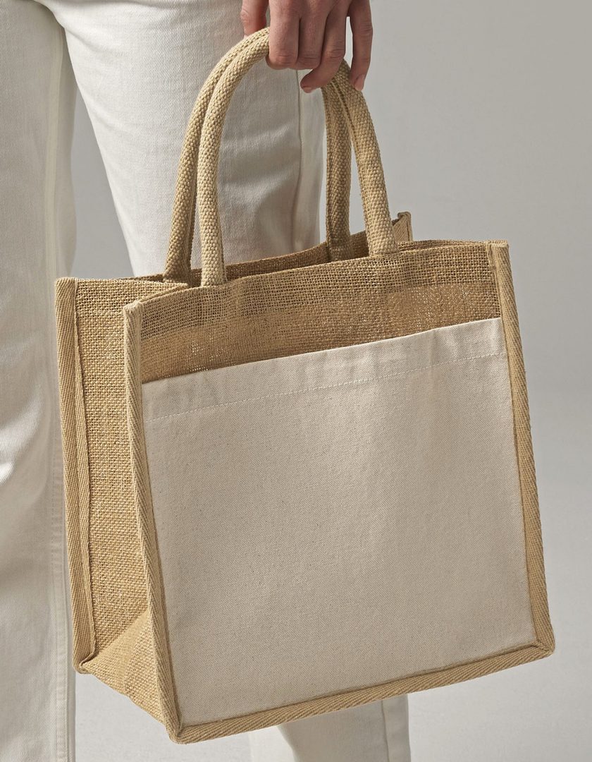 Westford Mill Cotton Pocket Natural Starched Jute Midi Bag