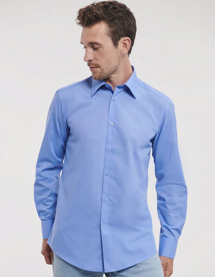 Russell Athletic Collection Men's Long Sleeve Tailored Polycotton Poplin Shirt