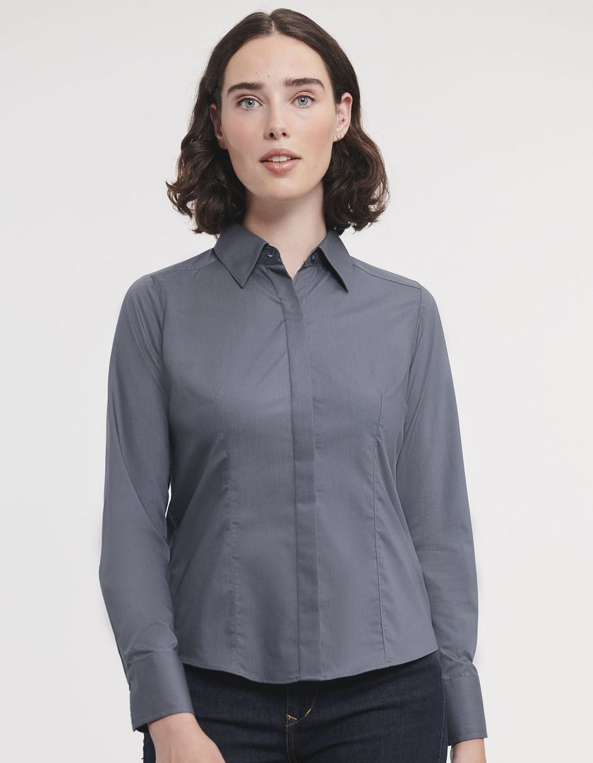 Russell Athletic Collection Ladies' Long Sleeve Fitted Polycotton Poplin Shirt