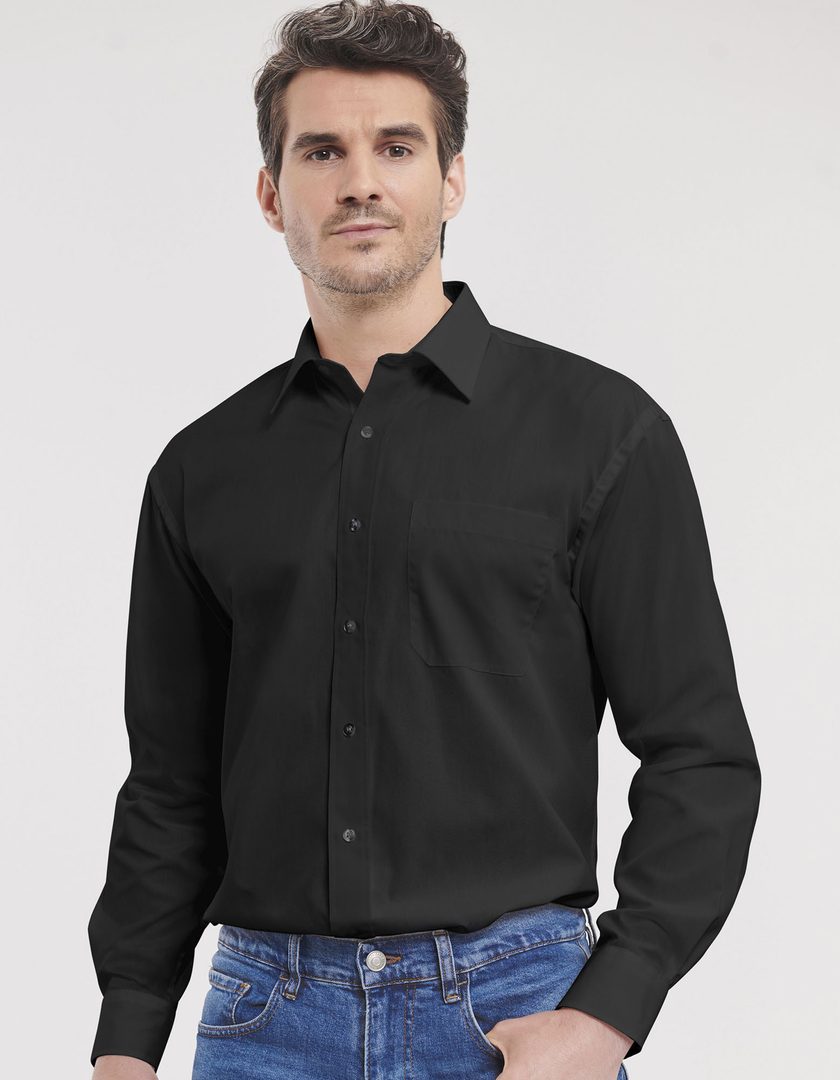 Russell Athletic Collection Men's Long Sleeve Classic Pure Cotton Poplin Shirt