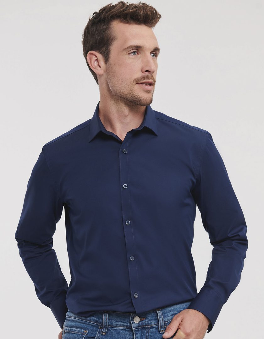 Russell Athletic Collection Men's Long Sleeve Fitted Ultimate Stretch Shirt