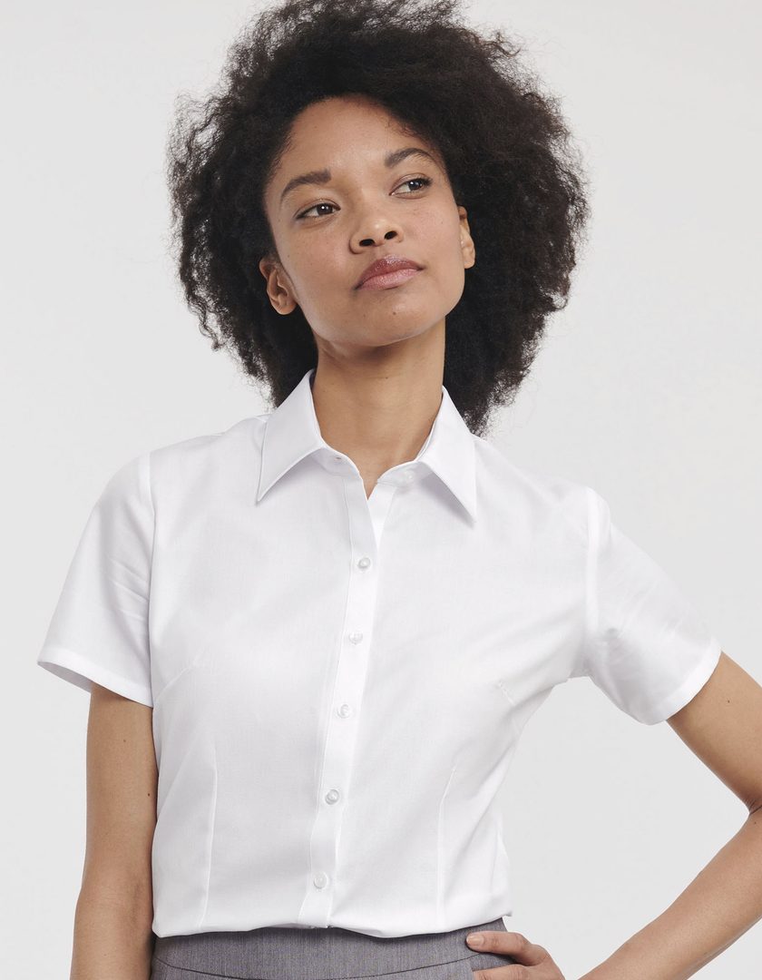 Russell Athletic Collection Ladies' Short Sleeve Tailored Herringbone Shirt